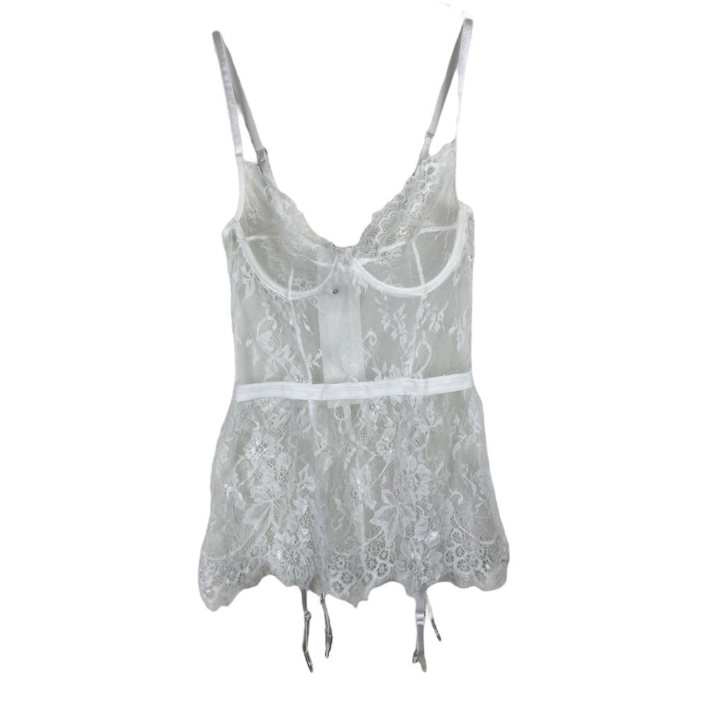 White Lingerie One Piece Lace Teddy Bustier Garter S